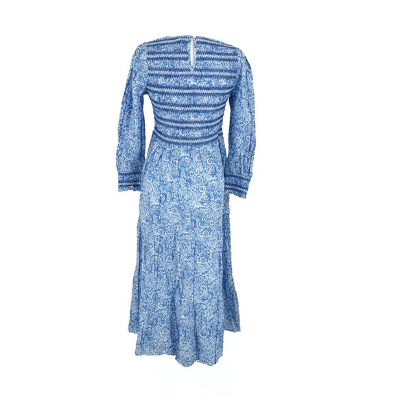 Pink City Prints Isabel Dress XS NWT Ornate Sky Blue Cotton Midi Smocked - Picture 6 of 13